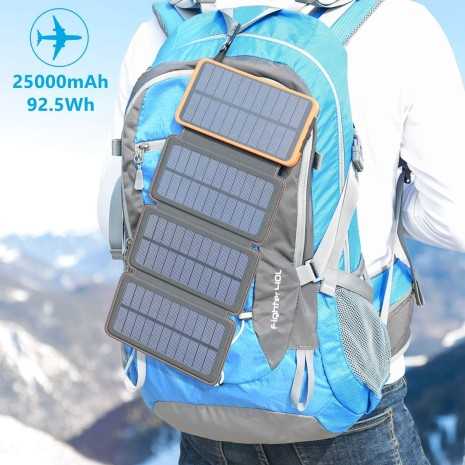 Caricabatterie Power Bank 25000 mAh e pannelli solari 5W e torcia