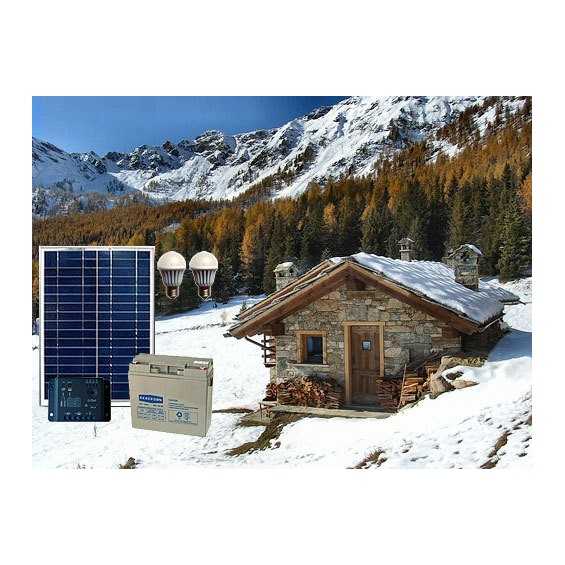 Kit solare a isola 20W, batteria AGM 18Ah 12V, 2 luci